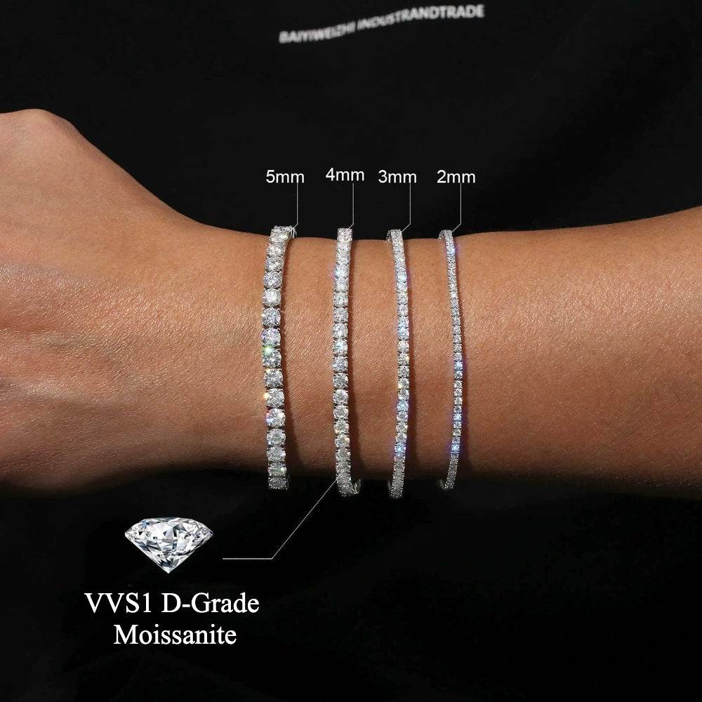 Round Moissanite Tennis Necklace & Bracelet in 14K White Gold-Plated Sterling Silver