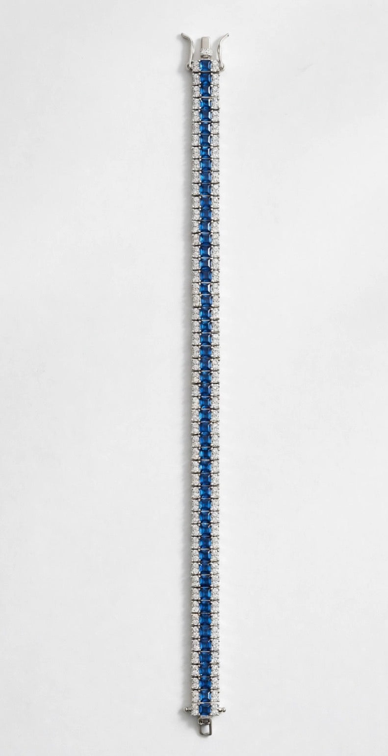 Royal Blue & Clear CZ Tennis Bracelet in Rhodium-Plated Sterling Silver