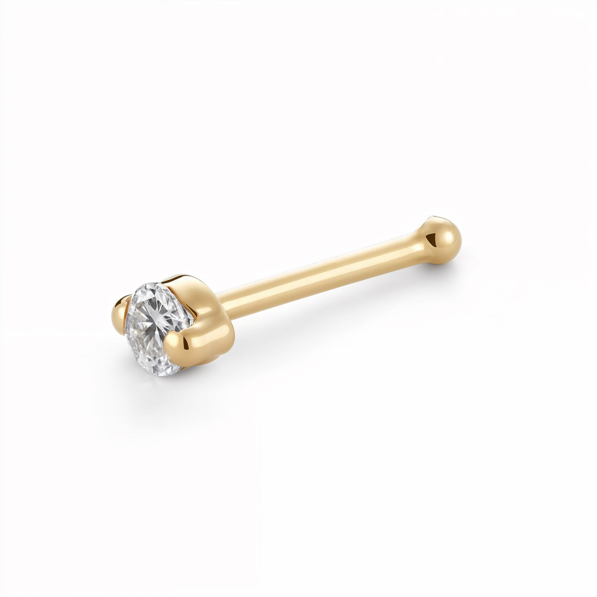 14K Yellow Gold Two-Prong CZ Nose Stud, 20 Gauge