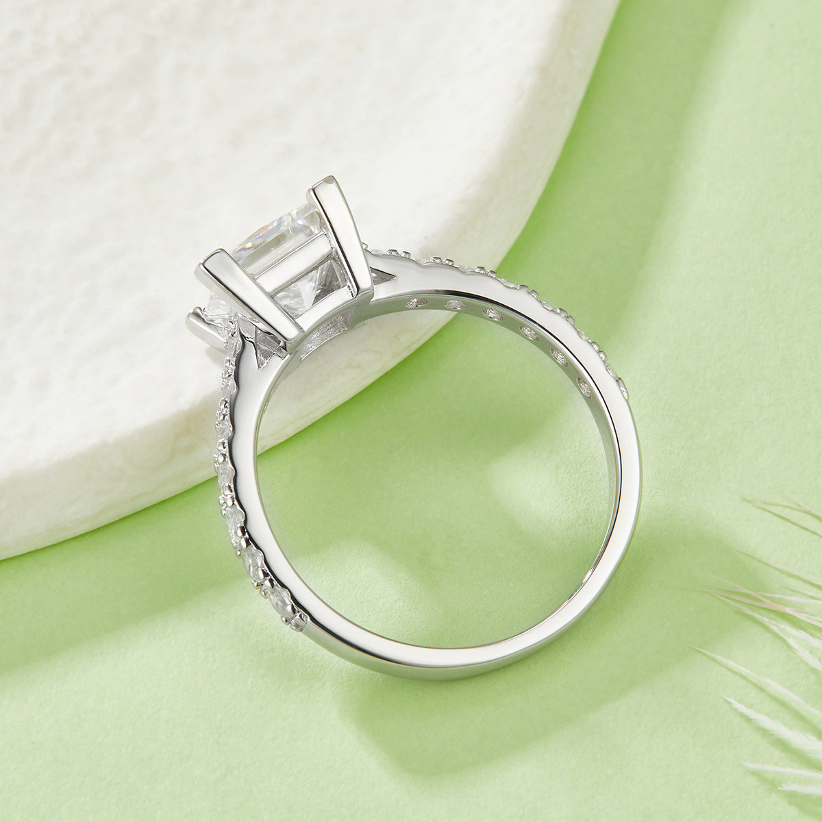7mm Princess-Cut Moissanite Pavé Ring in Sterling Silver