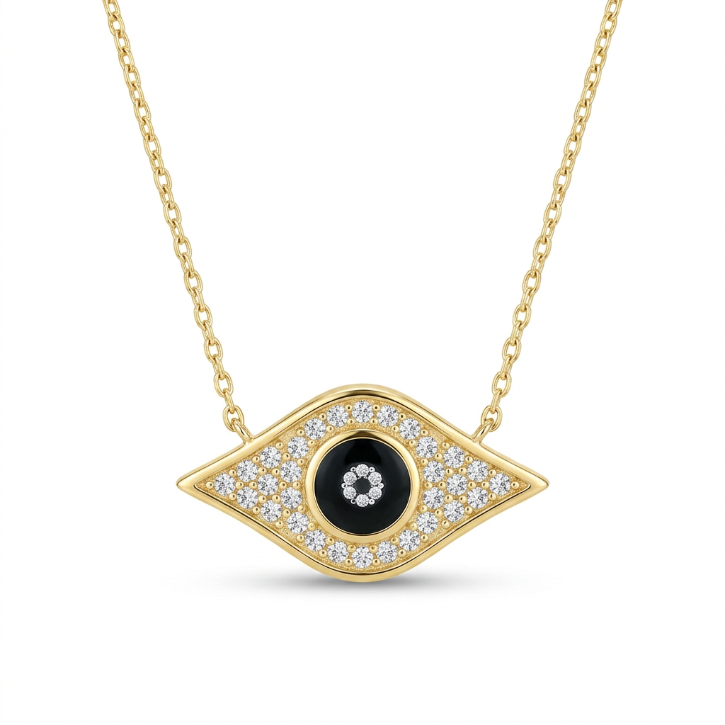 Black Center Eye CZ Necklace in 925 Sterling Silver
