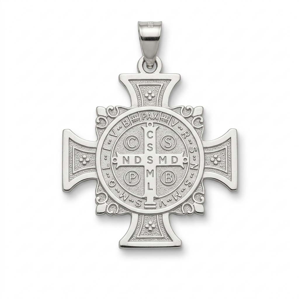 Saint Benedict Cross Pendant in 925 Sterling Silver