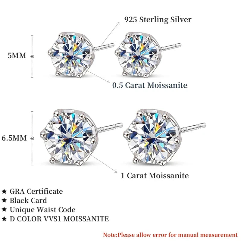 Colored Round Moissanite Stud Earrings in Sterling Silver