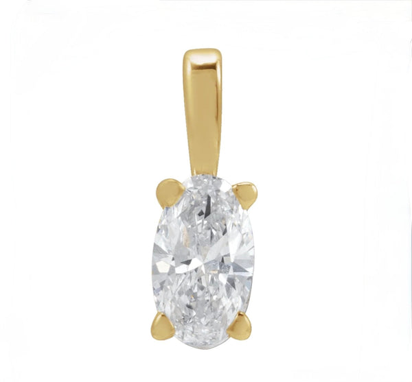 Oval white-stone pendant in yellow gold on a white background