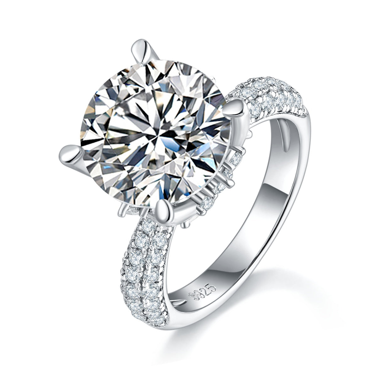 11mm Round Moissanite Hidden Halo Engagement Ring in Sterling Silver