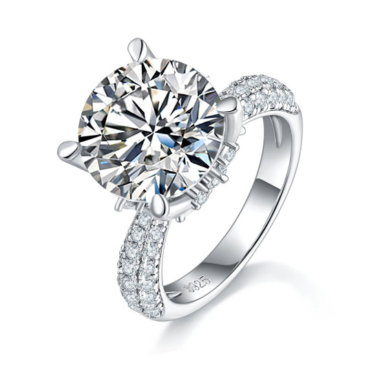 11mm Round Moissanite Hidden Halo Engagement Ring in Sterling Silver