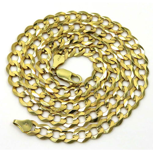 10K Yellow Gold Hollow Cuban Link Chain Necklace, 7mm