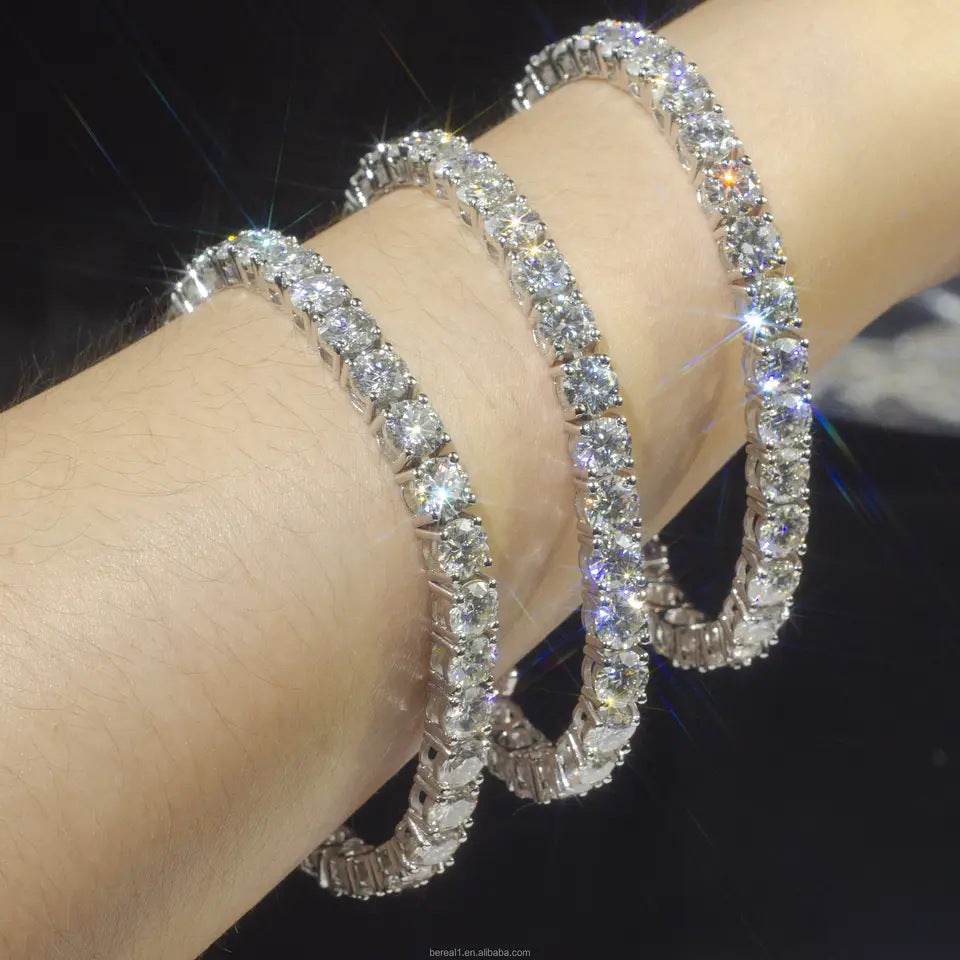 Round Moissanite Tennis Necklace & Bracelet in 14K White Gold-Plated Sterling Silver