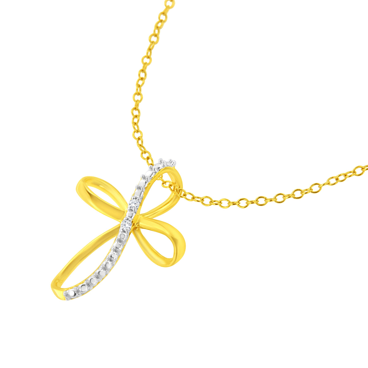Diamond-Accent Ribbon Cross Pendant Necklace in Sterling Silver, 18″
