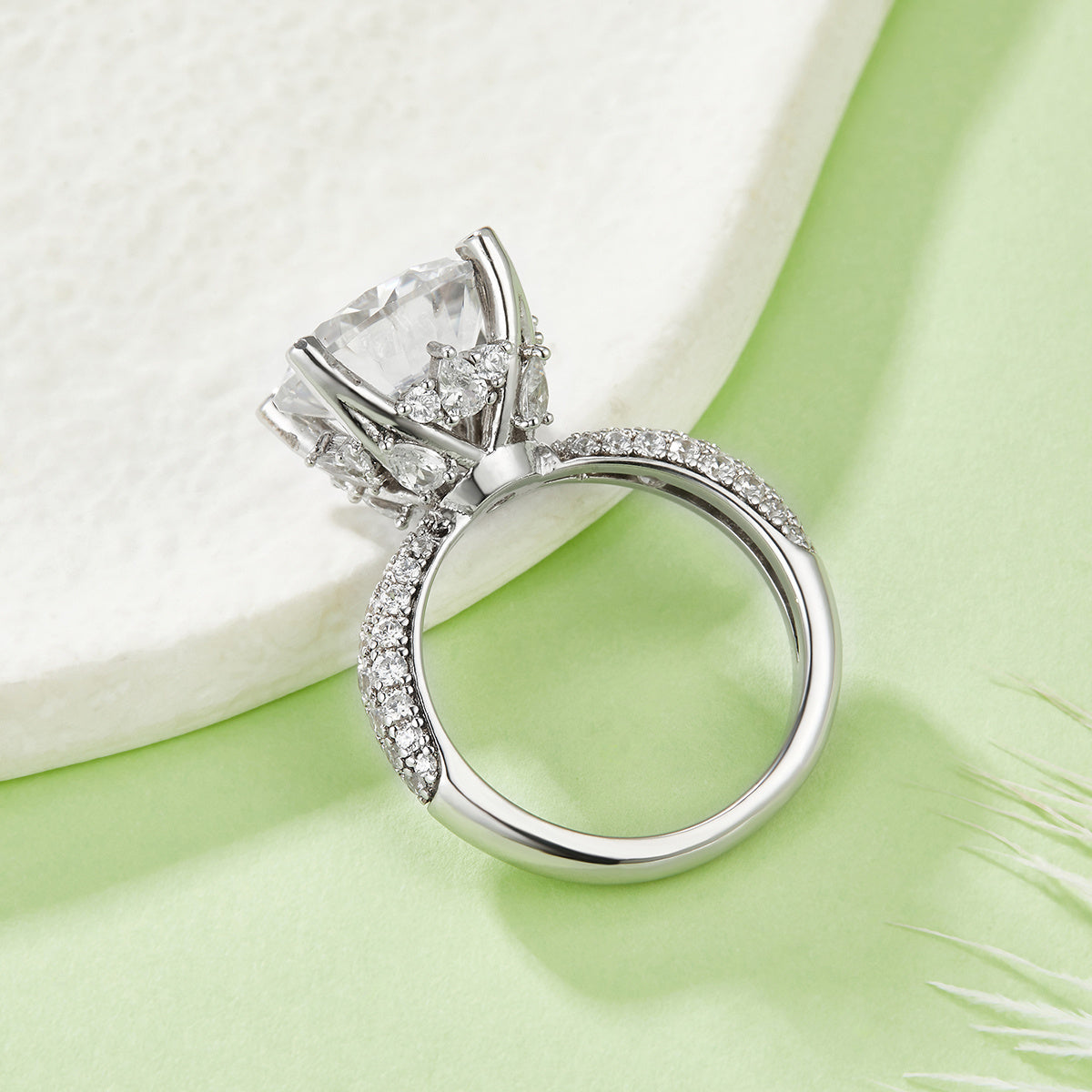11mm Round Moissanite Hidden Halo Engagement Ring in Sterling Silver