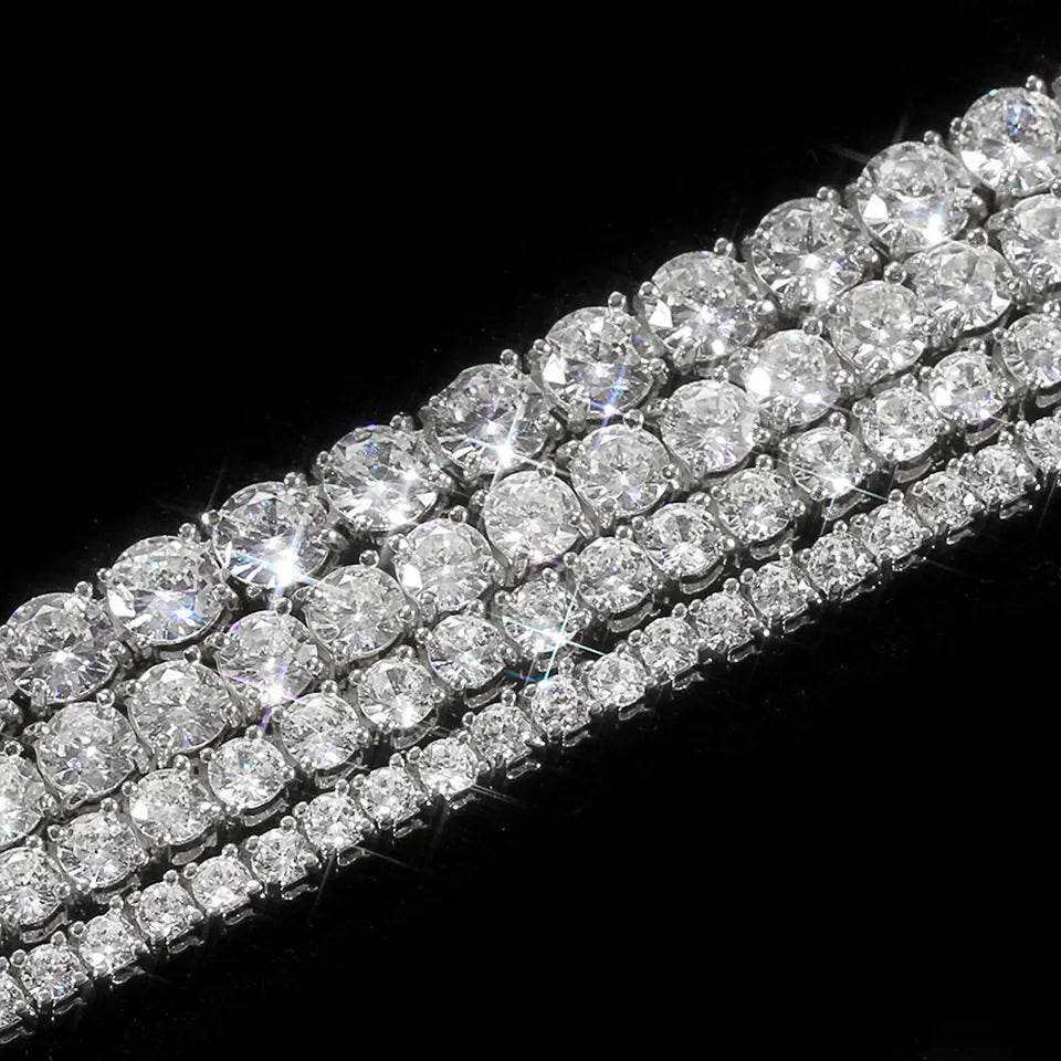 Round Moissanite Tennis Necklace & Bracelet in 14K White Gold-Plated Sterling Silver