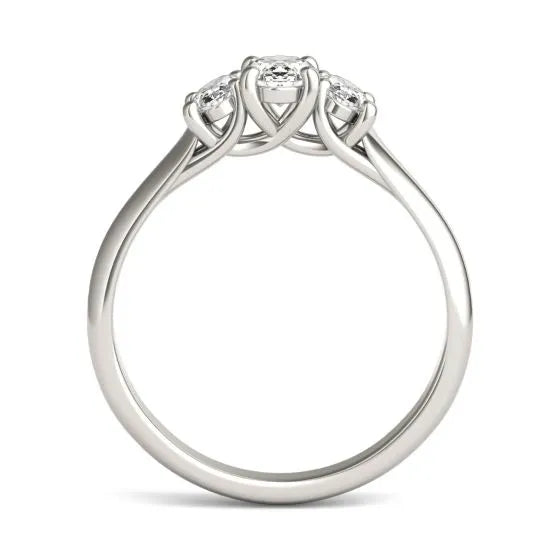1 CTW Oval Lab Grown Diamond Three Stone Engagement Ring 14K White Gold (G-VS)