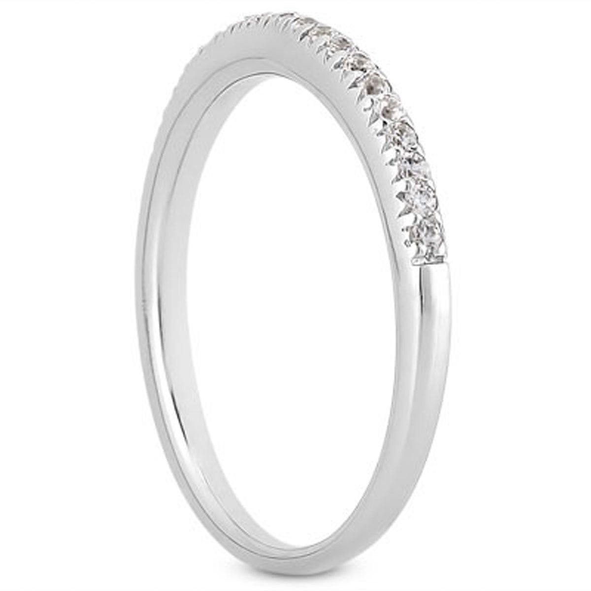 14k White Gold Engraved Pavé Diamond Wedding Band