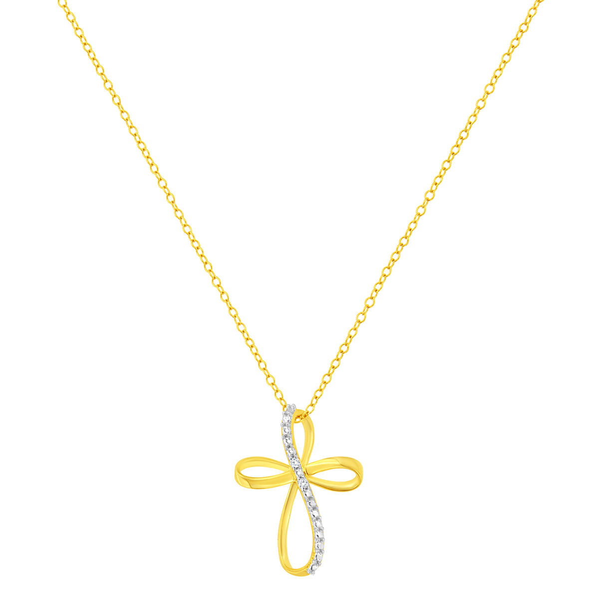 Diamond-Accent Ribbon Cross Pendant Necklace in Sterling Silver, 18″