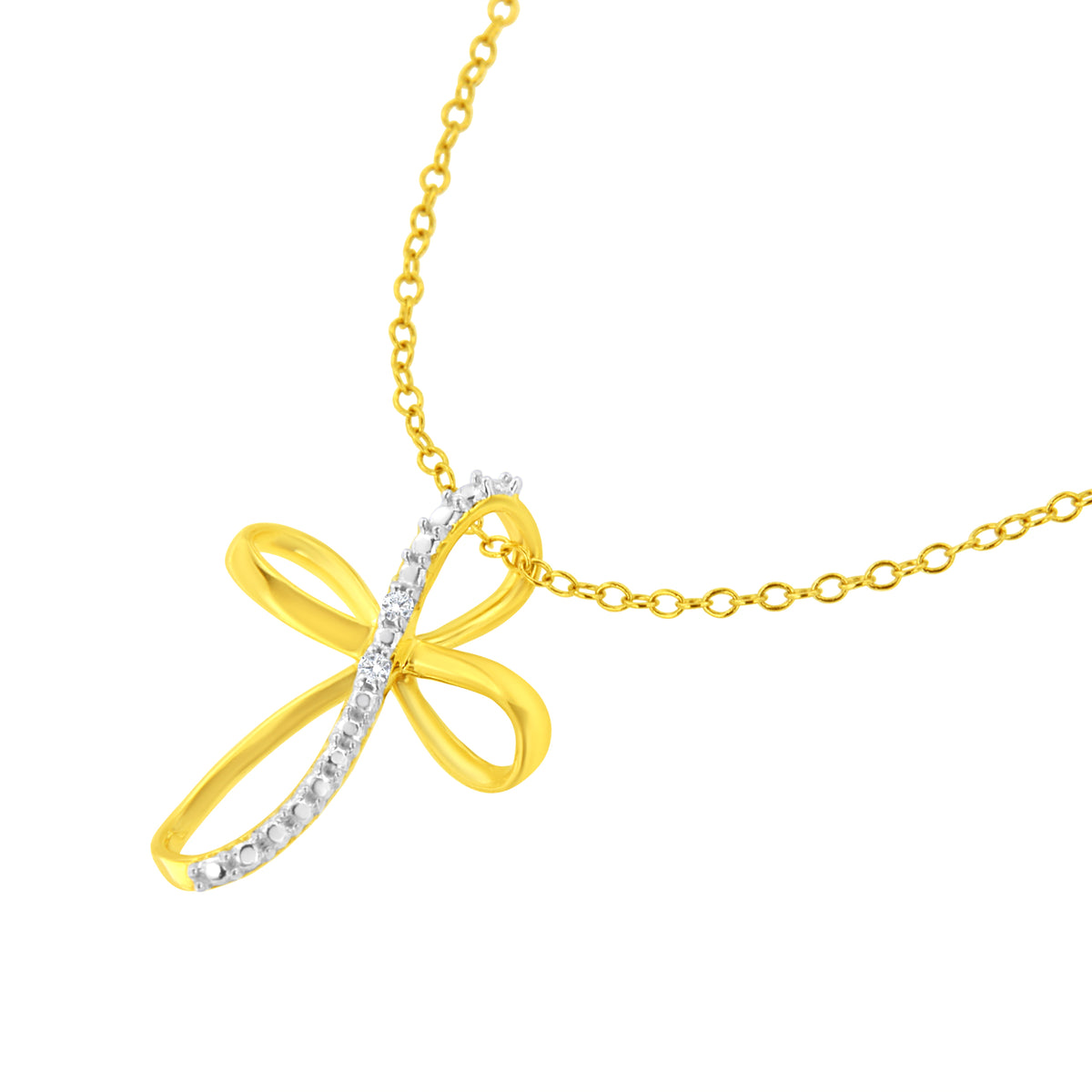 Diamond-Accent Ribbon Cross Pendant Necklace in Sterling Silver, 18″