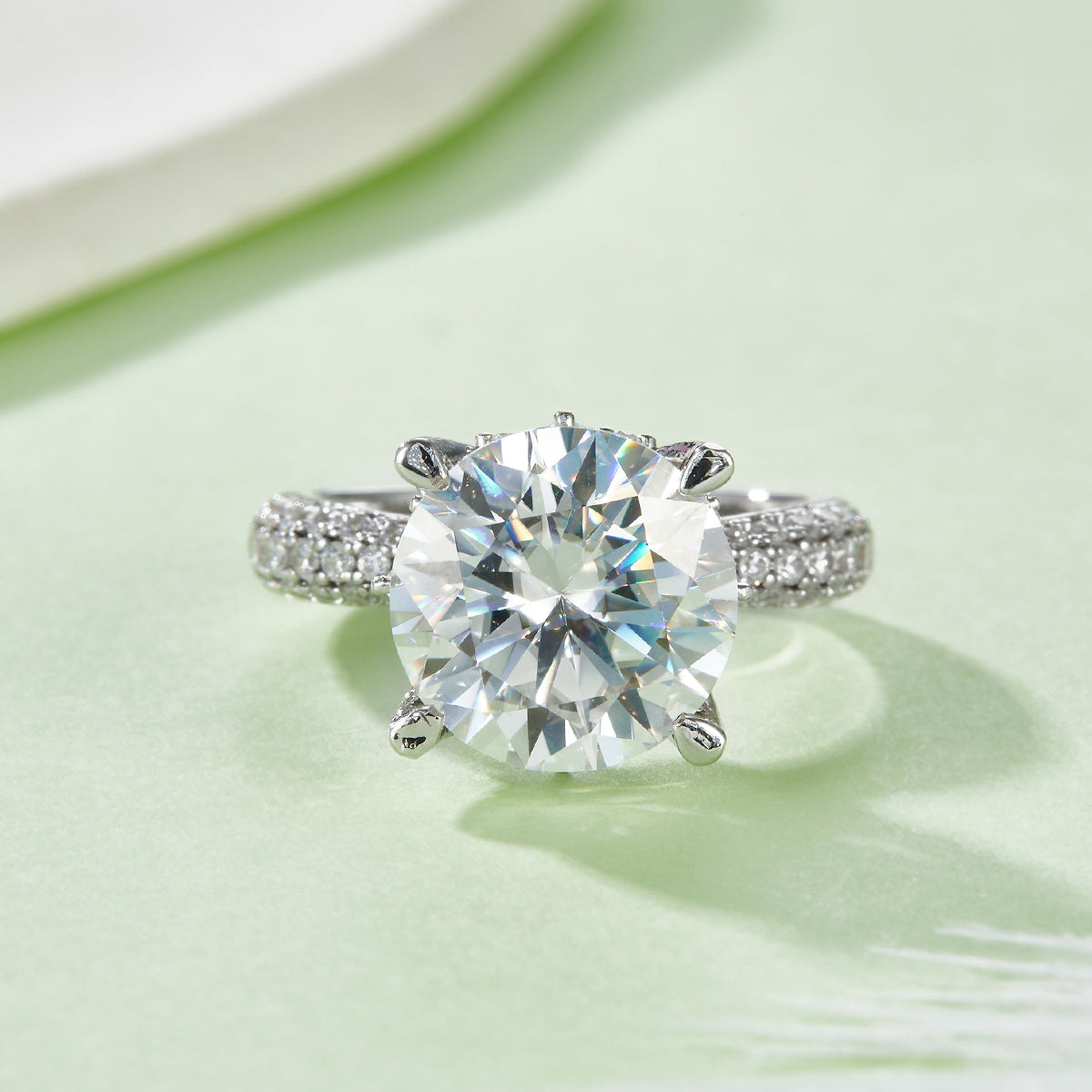 11mm Round Moissanite Hidden Halo Engagement Ring in Sterling Silver