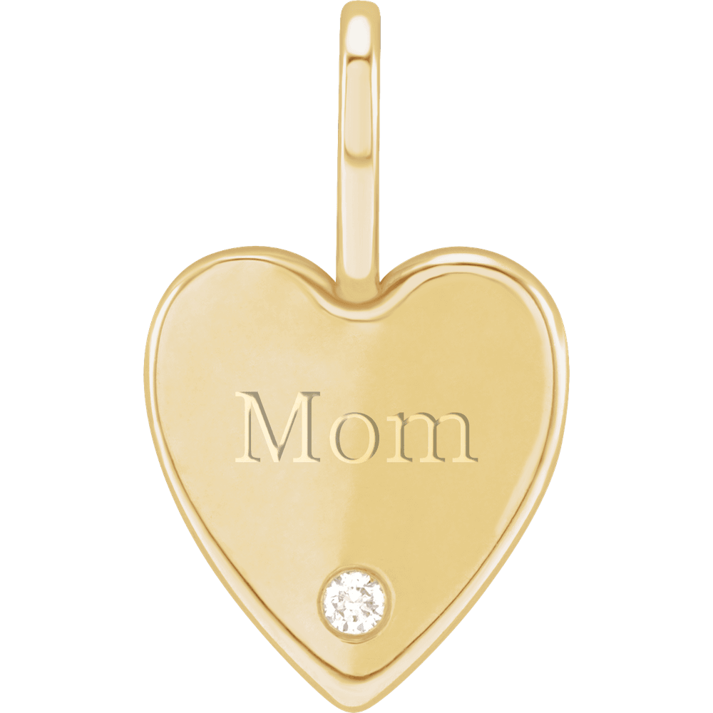 MOM Heart Charm with Natural Diamond in 14K Yellow Gold