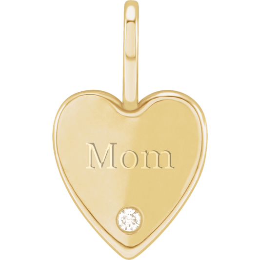 MOM Heart Charm with Natural Diamond in 14K Yellow Gold