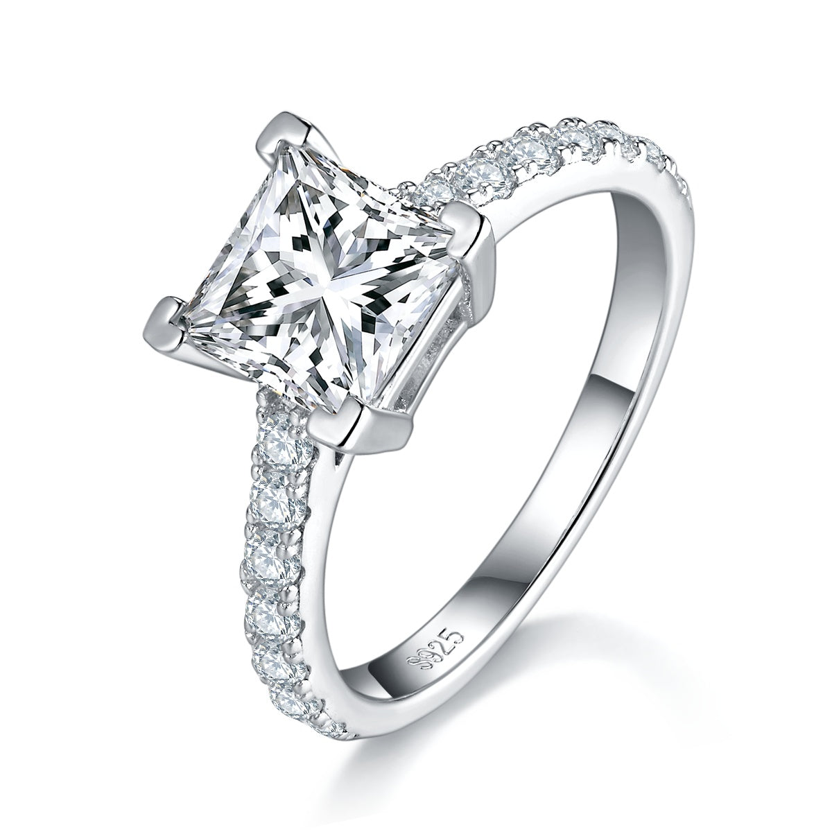 7mm Princess-Cut Moissanite Pavé Ring in Sterling Silver