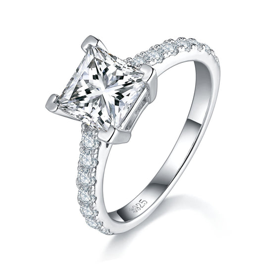7mm Princess-Cut Moissanite Pavé Ring in Sterling Silver