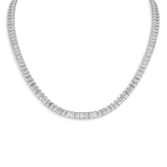 30 CTW Emerald-Cut Moissanite Tennis Necklace, 18 Inch, Gold-Plated Sterling Silver