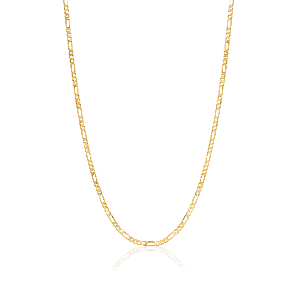 14K Solid Yellow Gold Figaro Chain Necklace, 2.5mm, 20 Inch