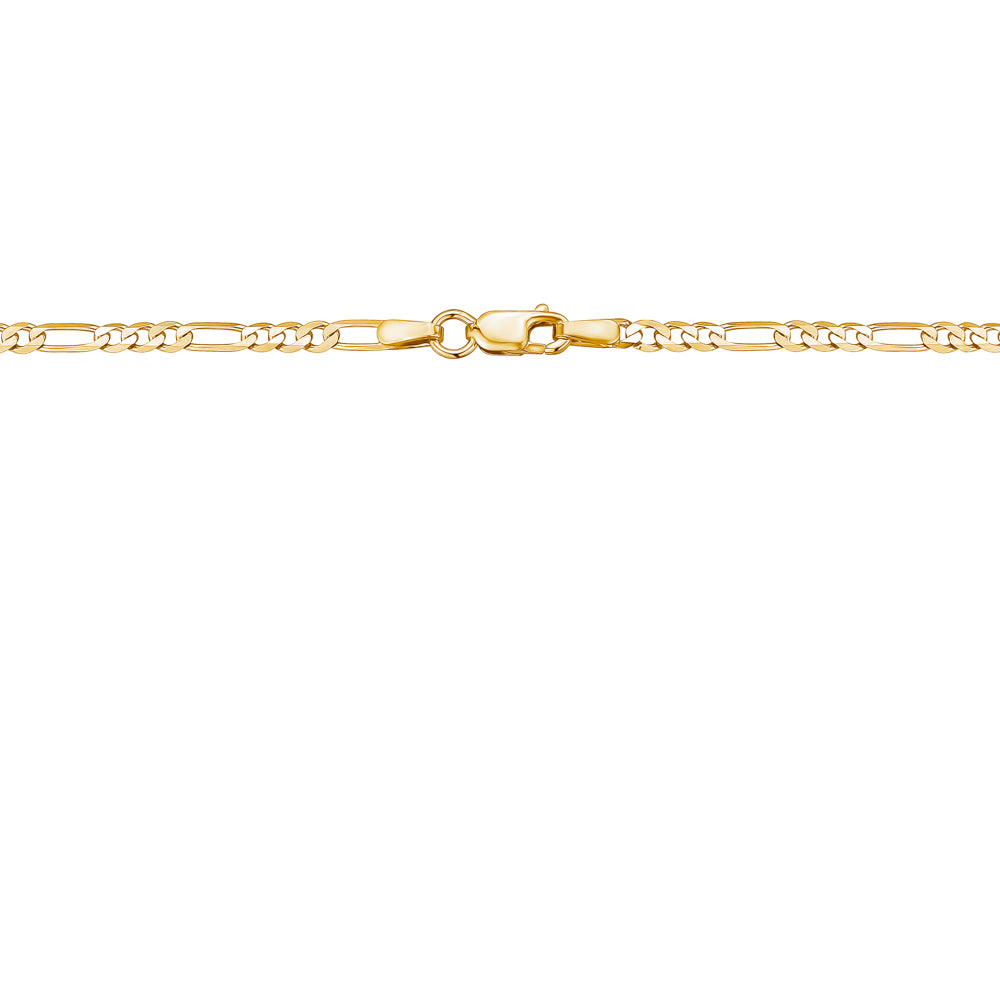14K Solid Yellow Gold Figaro Chain Necklace, 2.5mm, 20 Inch