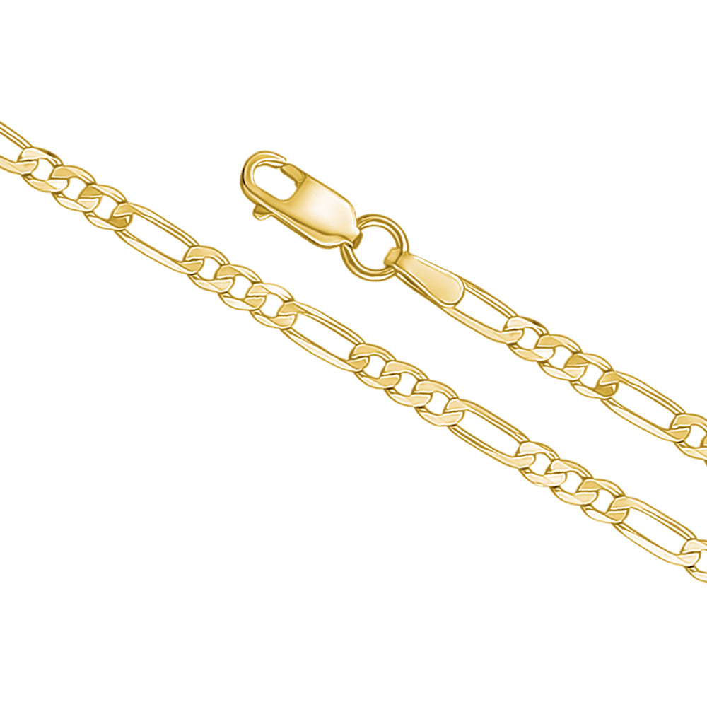 14K Solid Yellow Gold Figaro Chain Necklace, 2.5mm, 20 Inch