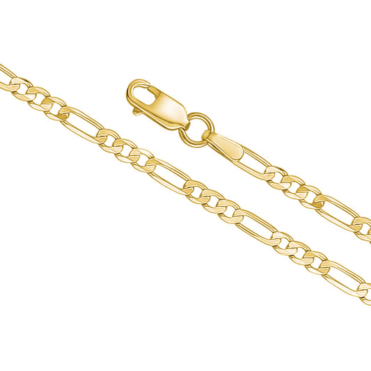 14K Solid Yellow Gold Figaro Chain Necklace, 2.5mm, 20 Inch