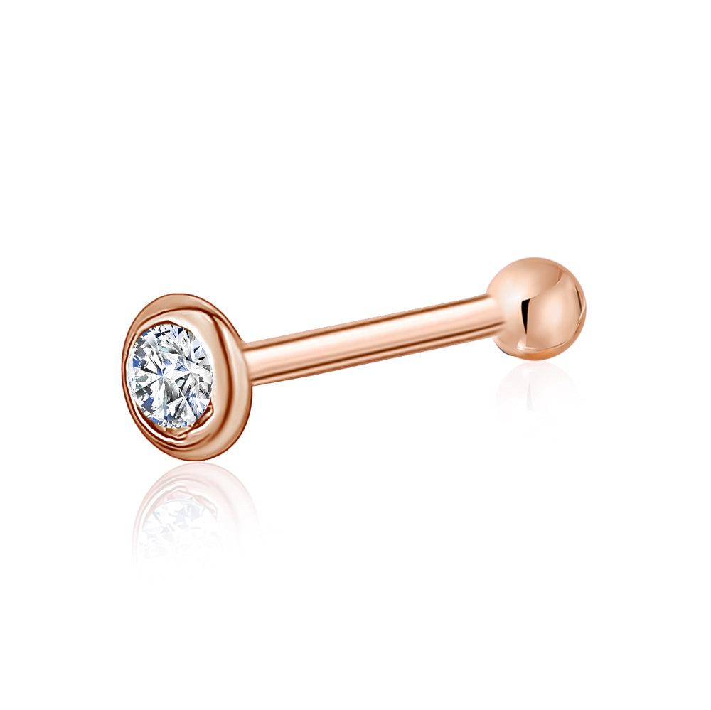 Solid Gold Bezel CZ Nose Stud, 20 Gauge