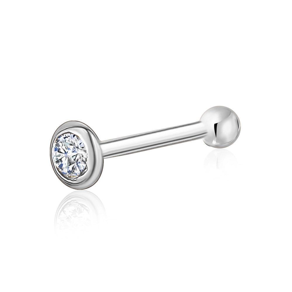 Solid Gold Bezel CZ Nose Stud, 20 Gauge