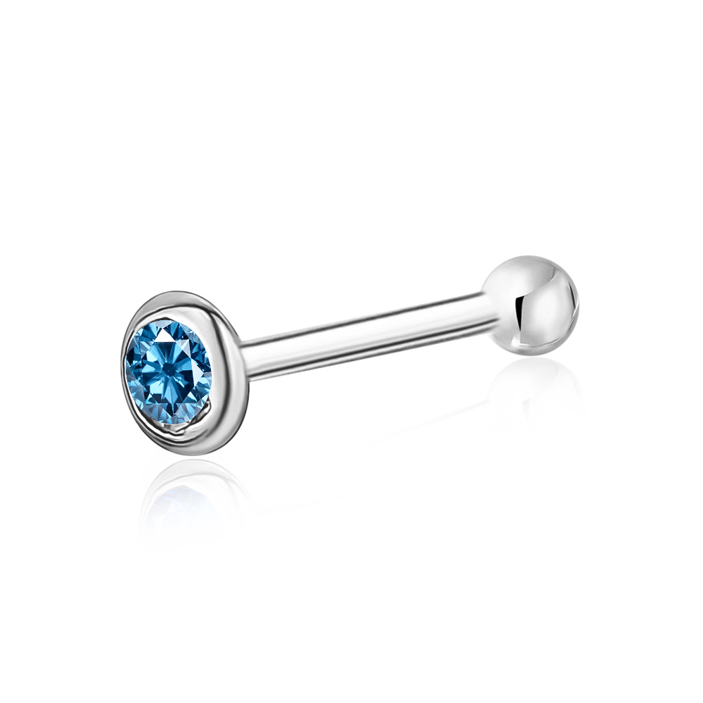 Solid Gold Bezel CZ Nose Stud, 20 Gauge