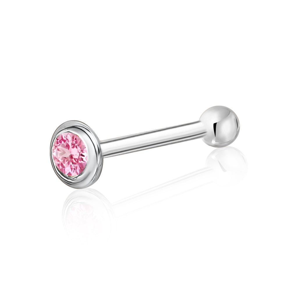 Solid Gold Bezel CZ Nose Stud, 20 Gauge