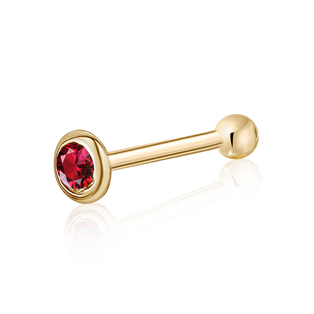 Solid Gold Bezel CZ Nose Stud, 20 Gauge