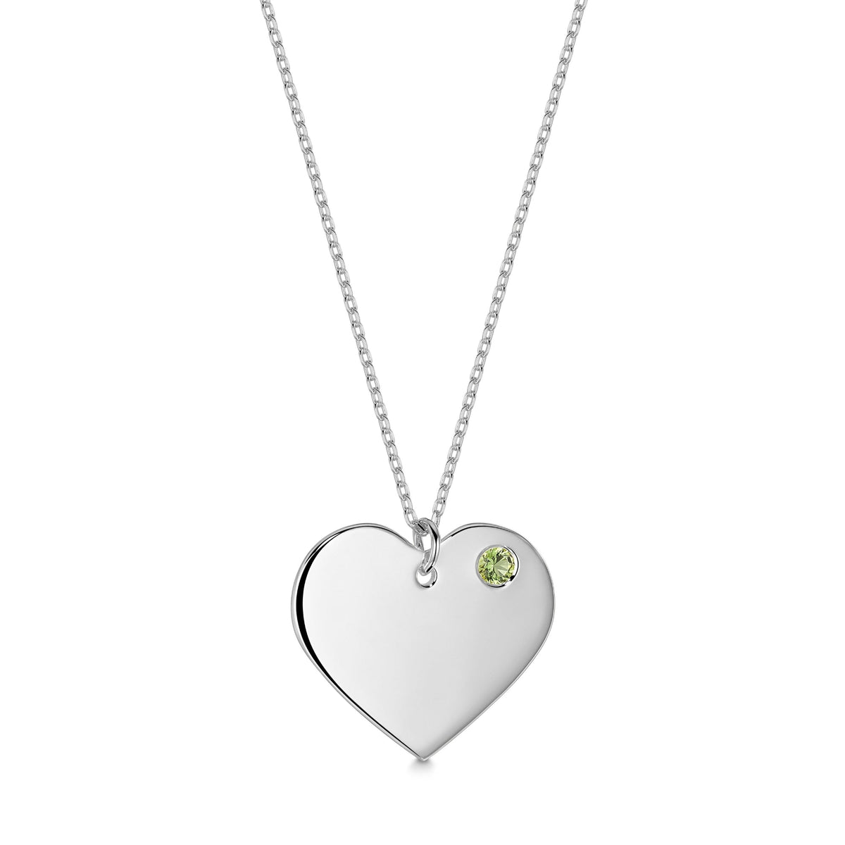 Engravable Heart Necklace with Simulated Birthstone in Sterling Silver