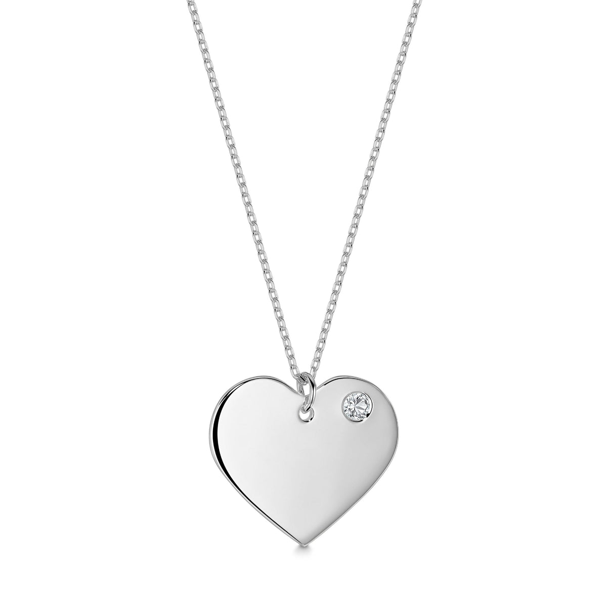 Engravable Heart Necklace with Simulated Birthstone in Sterling Silver