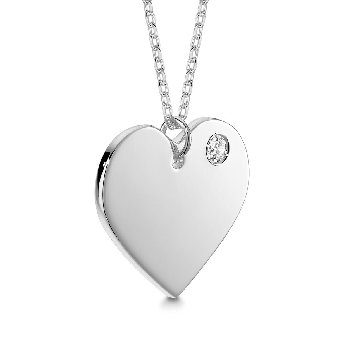 Engravable Heart Necklace with Simulated Birthstone in Sterling Silver