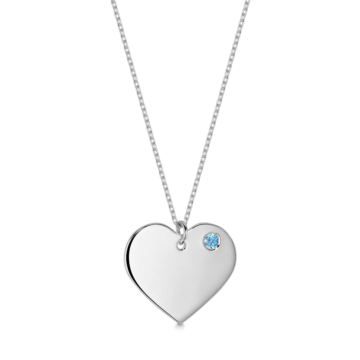 Engravable Heart Necklace with Simulated Birthstone in Sterling Silver