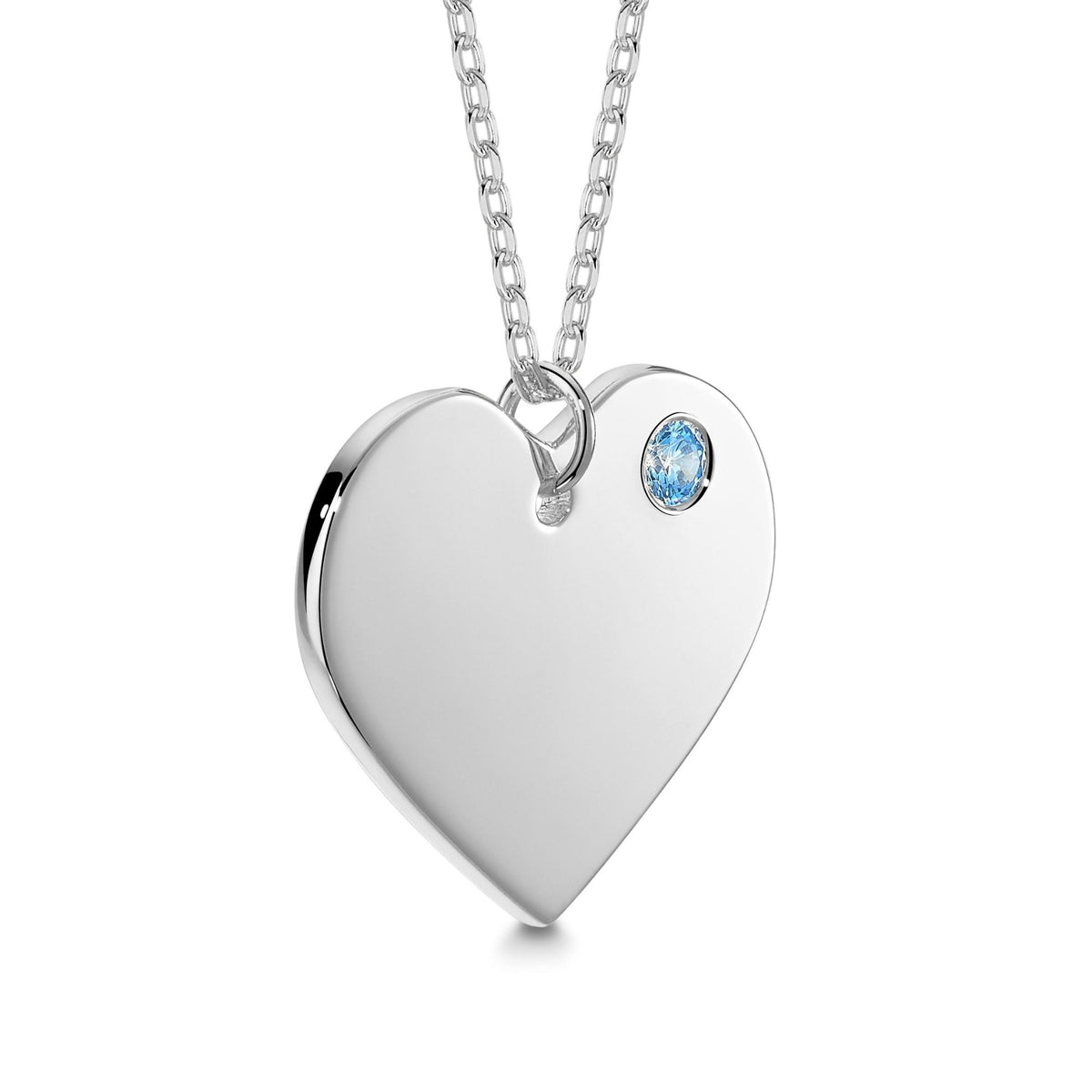 Engravable Heart Necklace with Simulated Birthstone in Sterling Silver