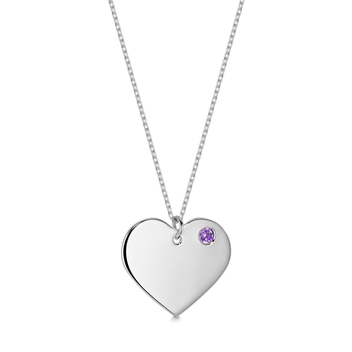 Engravable Heart Necklace with Simulated Birthstone in Sterling Silver