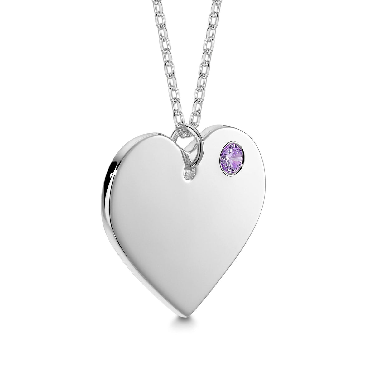 Engravable Heart Necklace with Simulated Birthstone in Sterling Silver