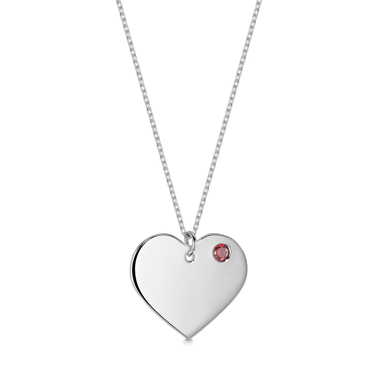Engravable Heart Necklace with Simulated Birthstone in Sterling Silver