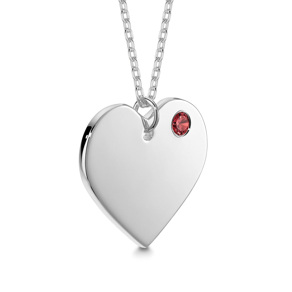 Engravable Heart Necklace with Simulated Birthstone in Sterling Silver