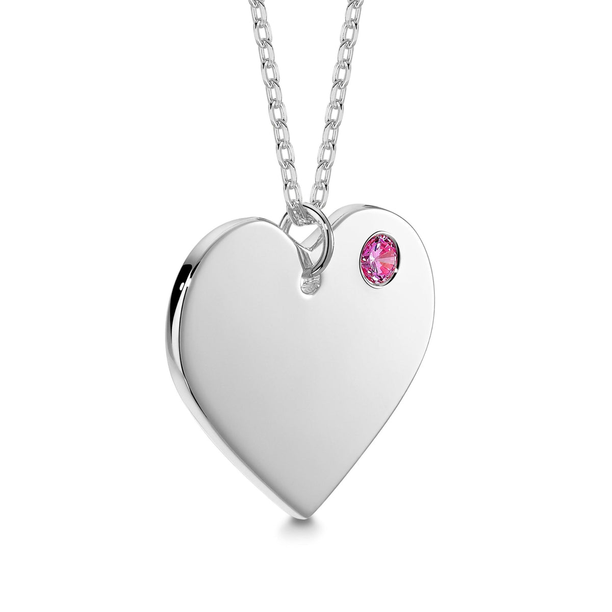 Engravable Heart Necklace with Simulated Birthstone in Sterling Silver