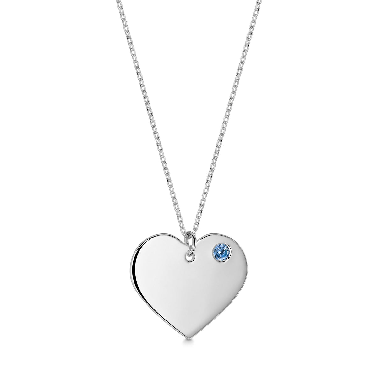 Engravable Heart Necklace with Simulated Birthstone in Sterling Silver