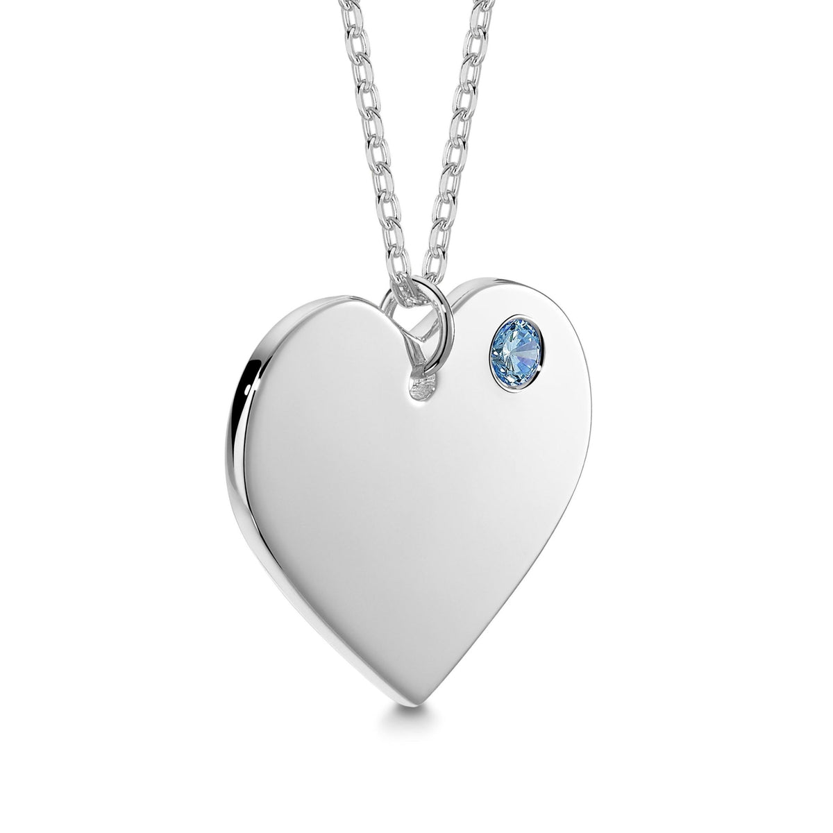 Engravable Heart Necklace with Simulated Birthstone in Sterling Silver
