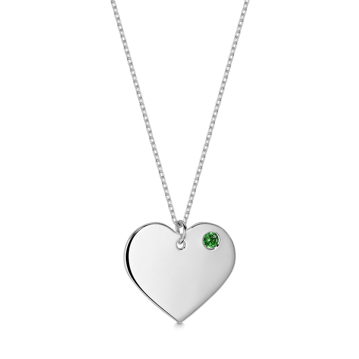Engravable Heart Necklace with Simulated Birthstone in Sterling Silver