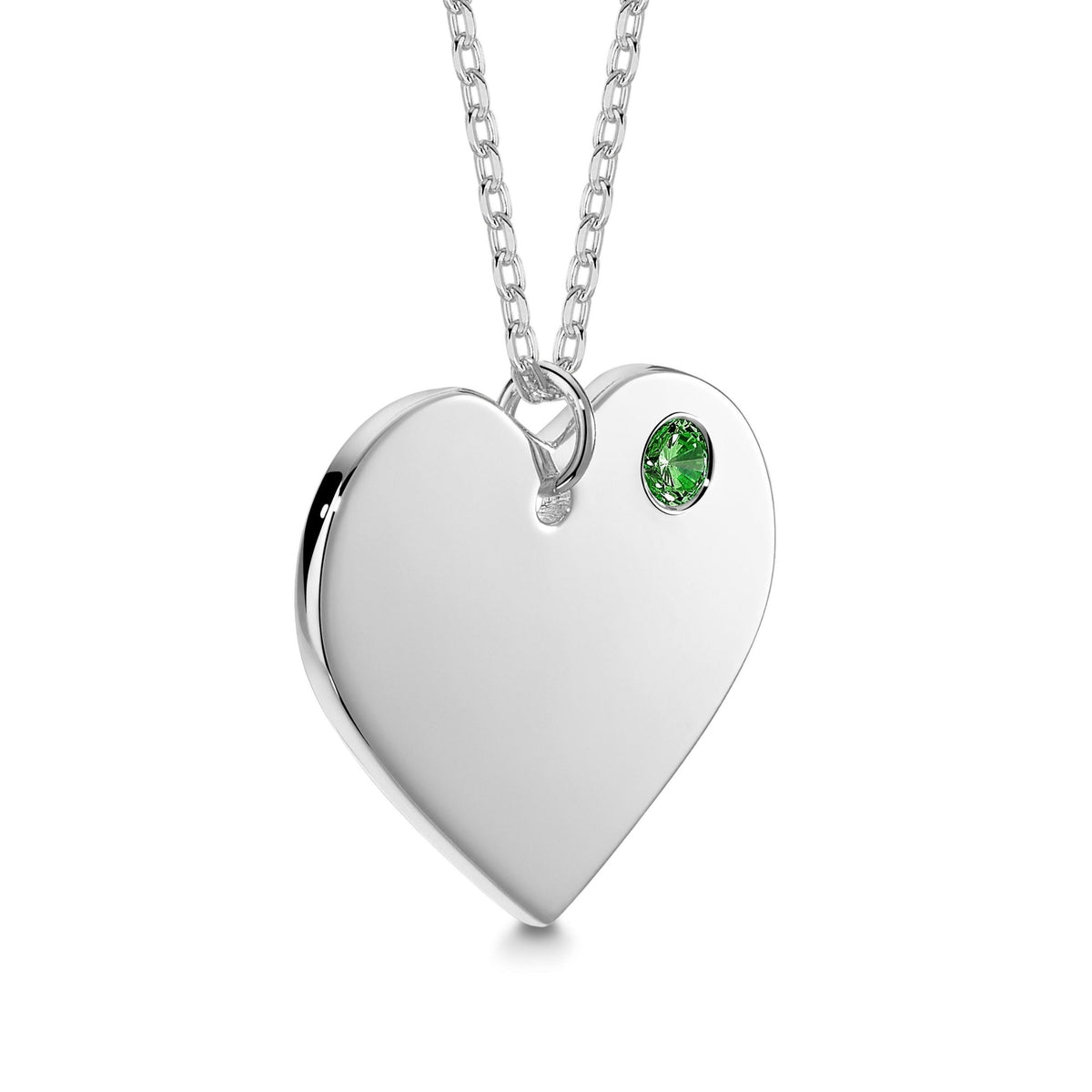 Engravable Heart Necklace with Simulated Birthstone in Sterling Silver