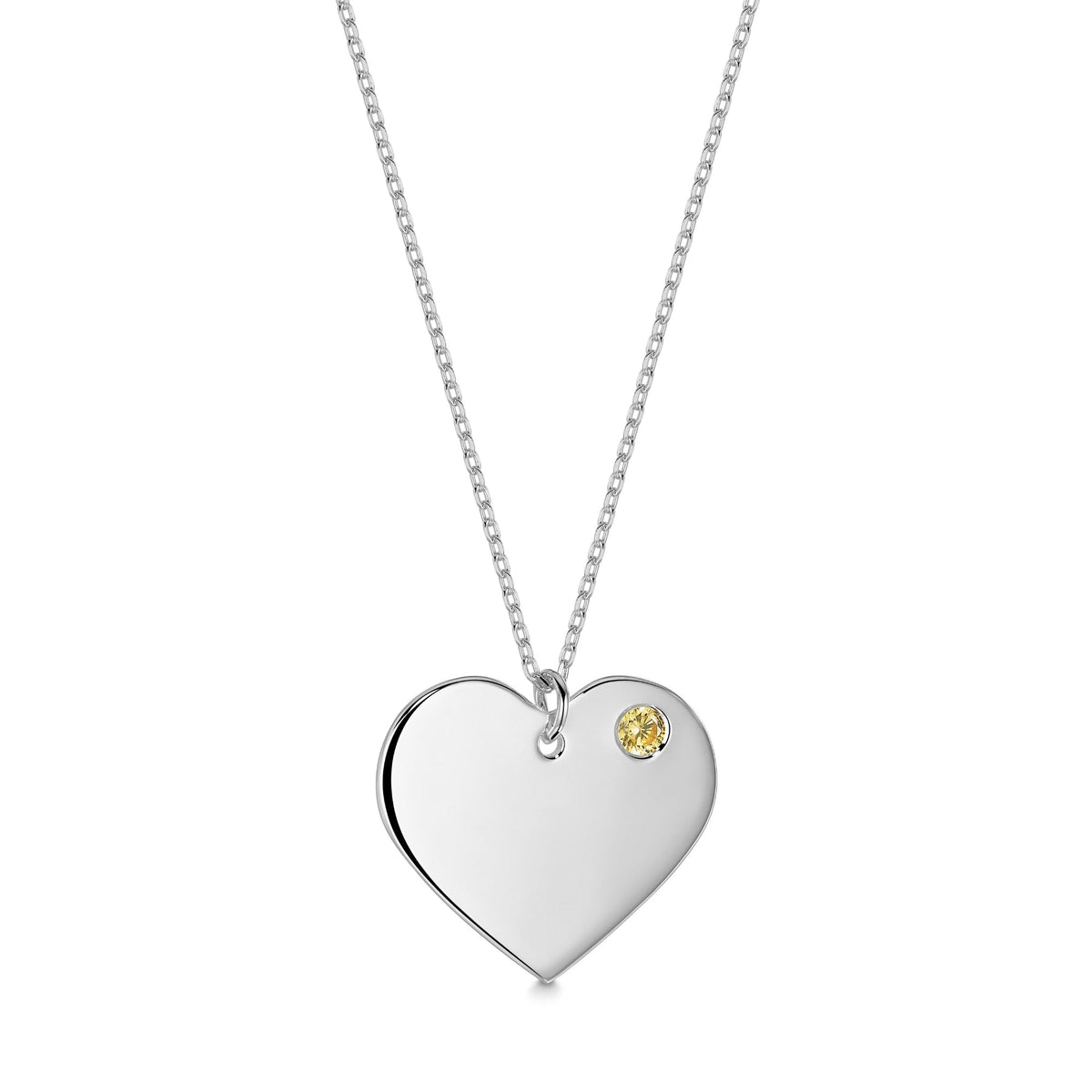 Engravable Heart Necklace with Simulated Birthstone in Sterling Silver