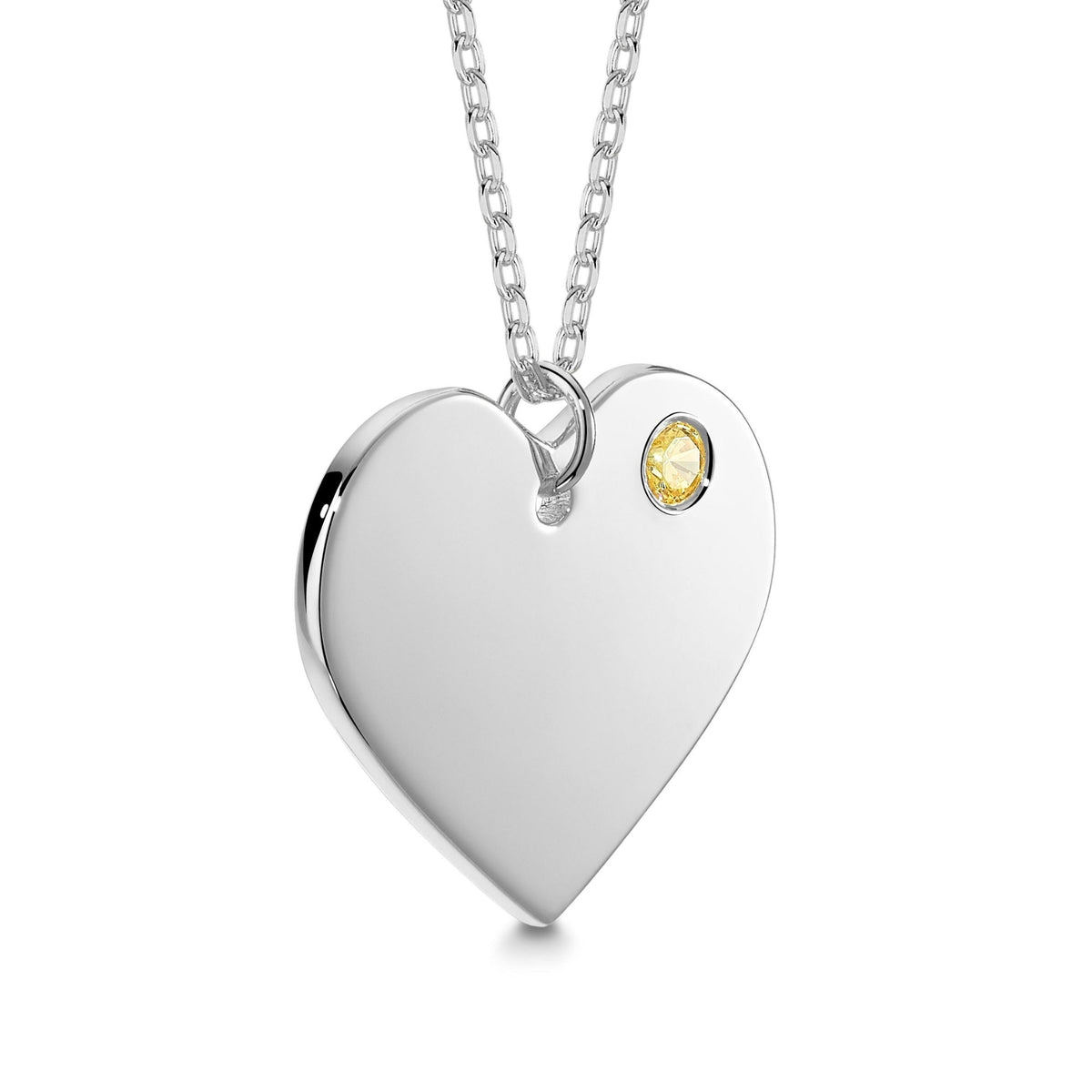 Engravable Heart Necklace with Simulated Birthstone in Sterling Silver